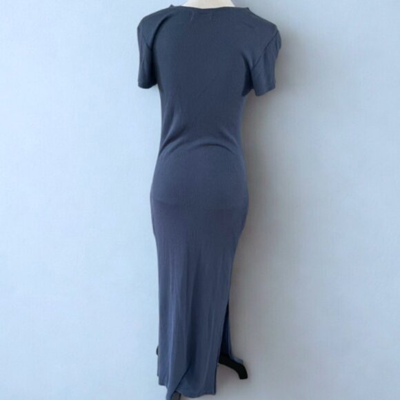 Anthropologie NWOT Soft Ribbed Knit Midi Dress S - Slate Blue - Pockets - Picture 4 of 6